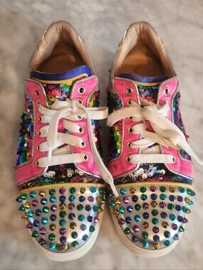 Christian Louboutin Multicolor Sequin and Stud Sneakers